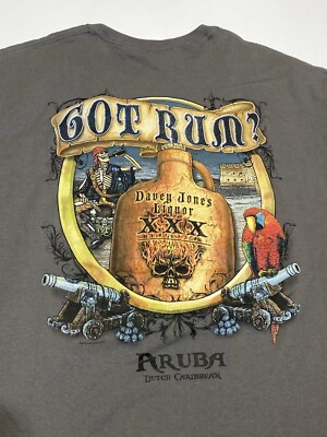 Got Rum T-shirt Xl Gray Davey Jones Liquor Aruba Dutch Caribbean Skeleton Parrot
