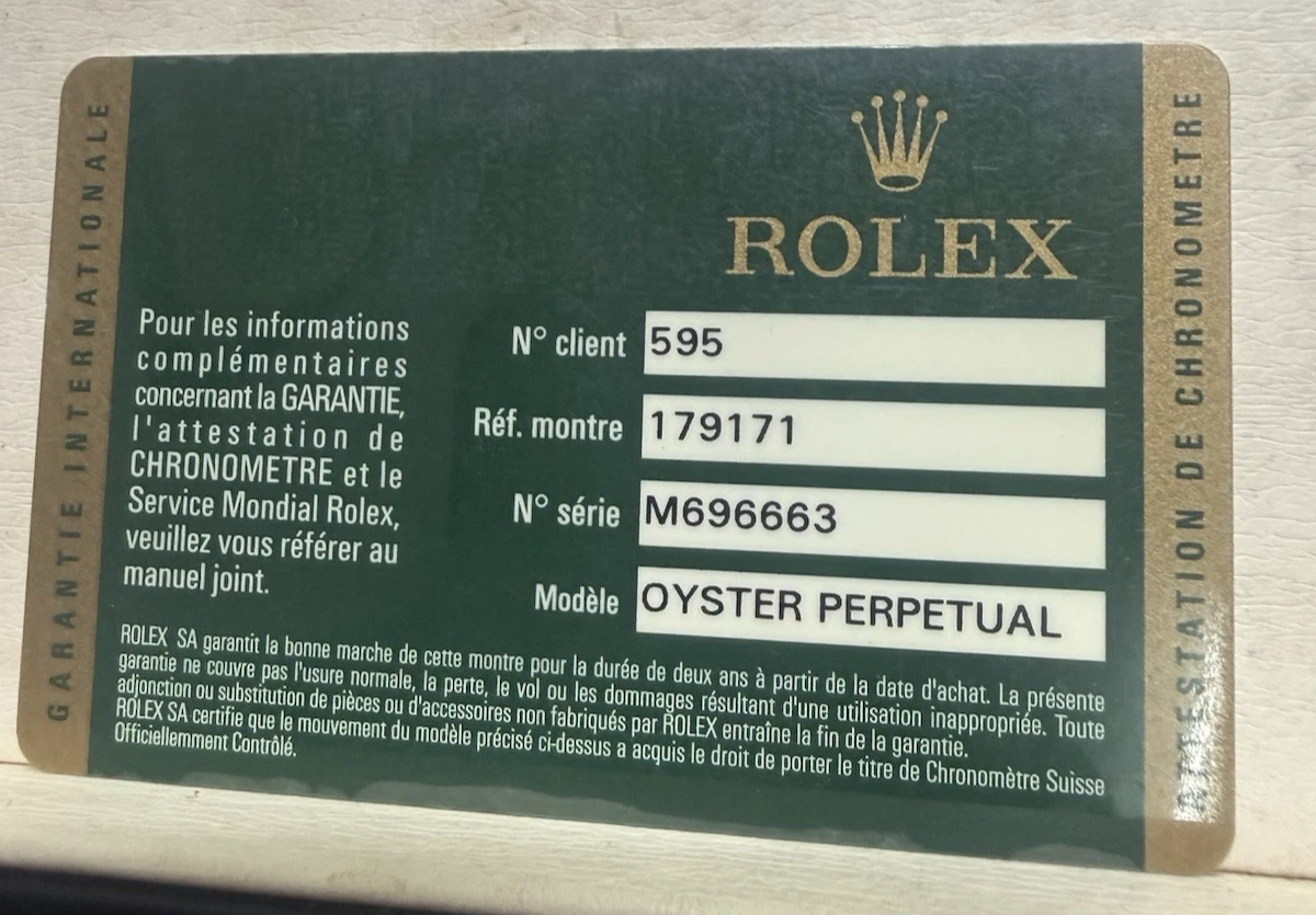 rolex warranty card products for sale | eBay