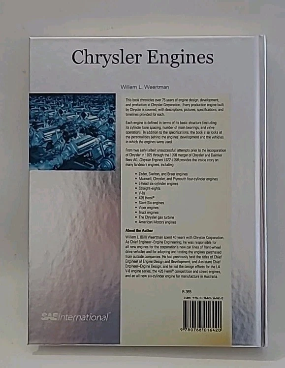 Chrysler Engines 1922-1998 Willem L. Weertman Hardcover Book SAE International ⬇ - Image 3 of 4