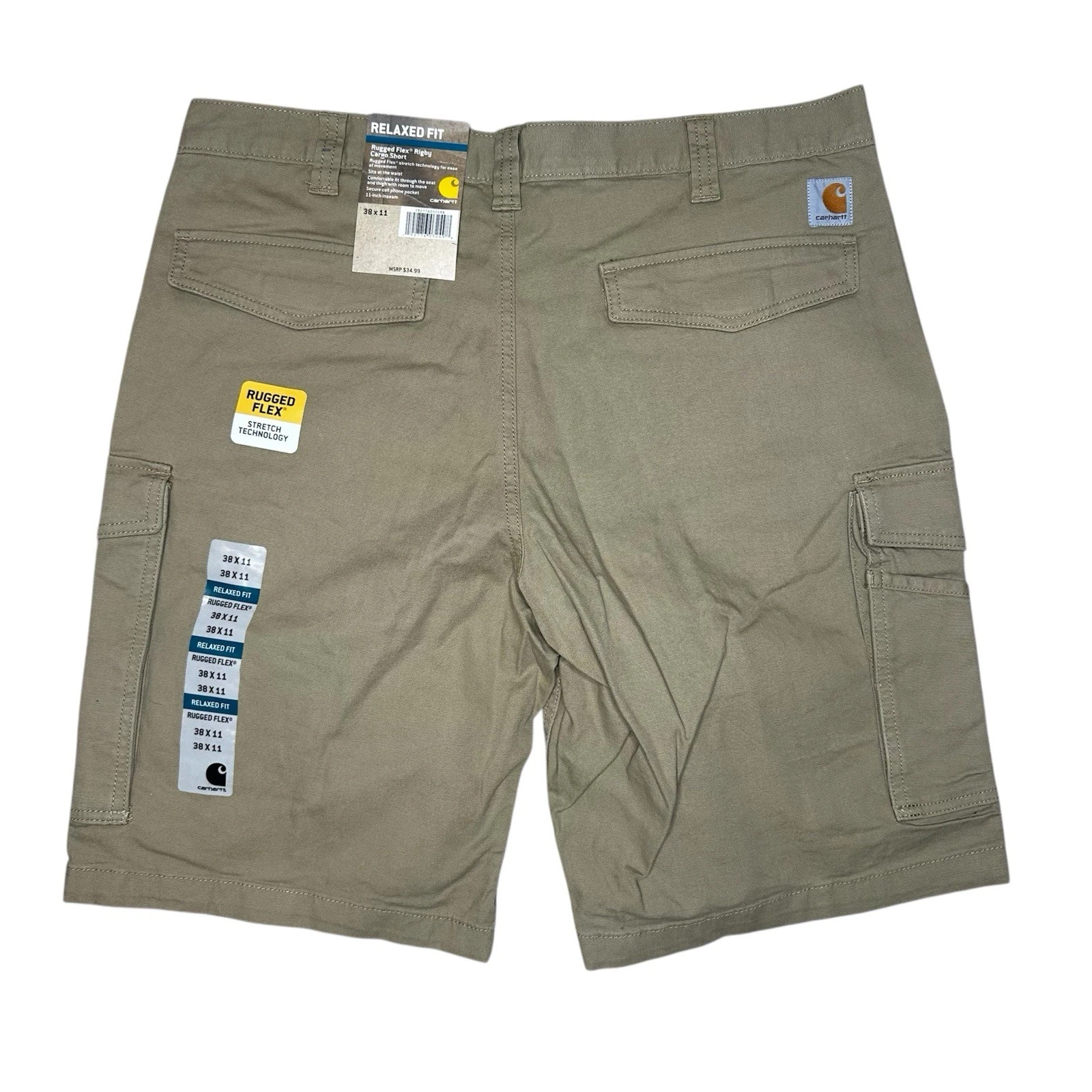 NWT Carhartt Relaxed Fit Rugged Flex Rigby Cargo Shorts Tan