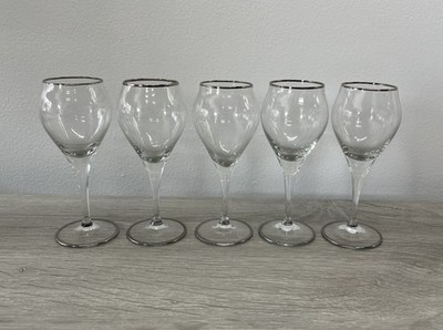 5 Small Libby Teardrop Glasses Rimmed With Silver
