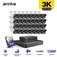 ANNKE 32CH 12MP NVR 3K Color POE Security Camera System Audio Recording IP67 AI