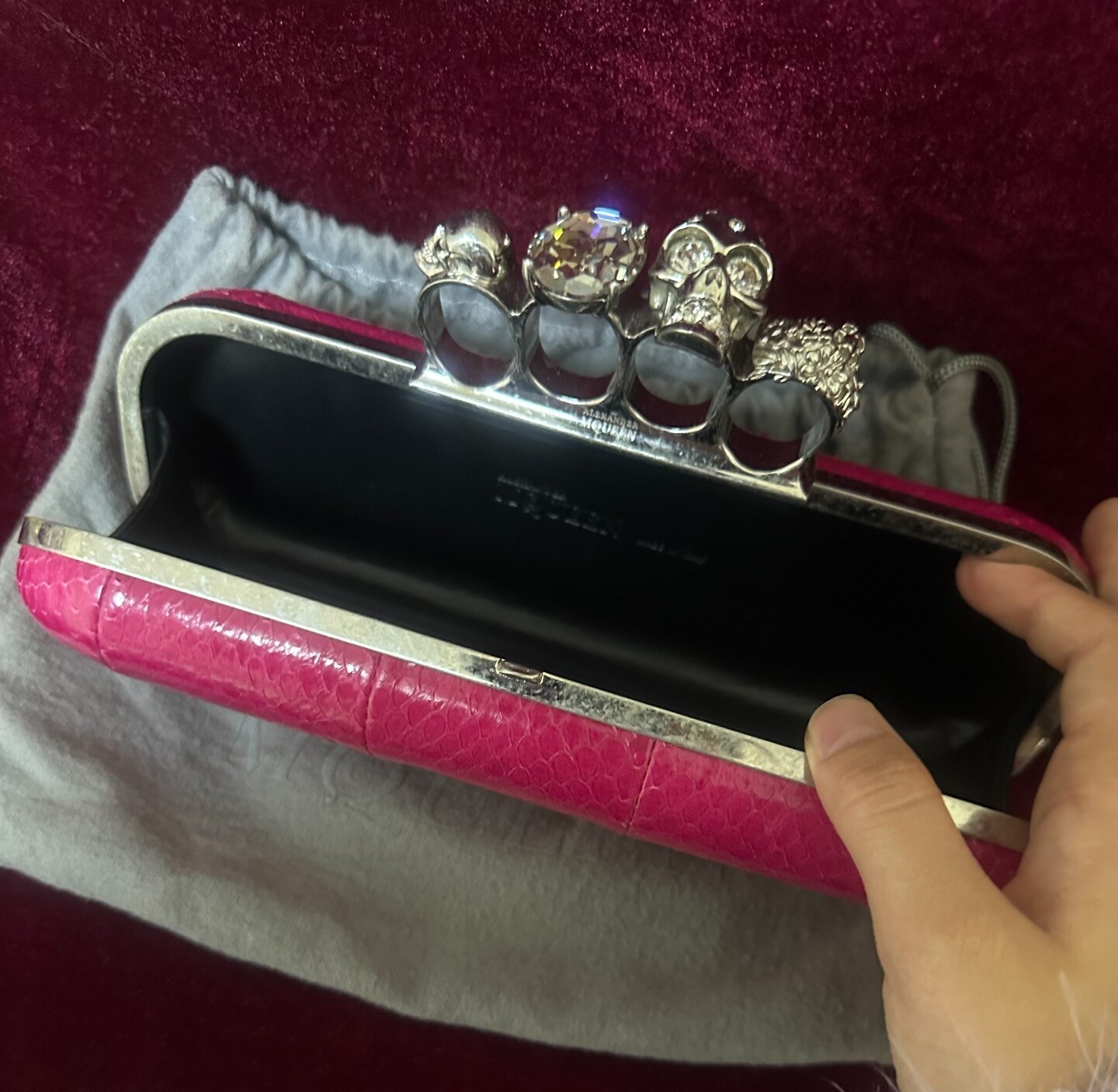 ALEXANDER MCQUEEN Pink Python Skin Knuckle Box Cl… - image 2