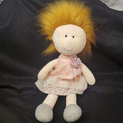 Luck Beier Plush Doll Toy Pink Dress Orange Red Head Hair Bean Bottom 14'' Plush