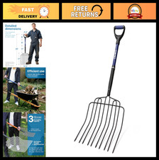 Forca passo 10 denti resistente per giardinaggio, pacciamatura e letame, manico in fibra di vetro,