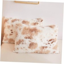 2 Pack Cow Print Off White Shaggy Plush 26" x 20" Pack of 2 Cow Print Beige