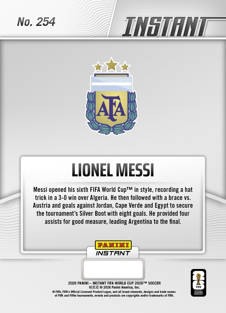 2026 Panini Instant FIFA World Cup #254 Lionel Messi Argentina PRESALE view 2
