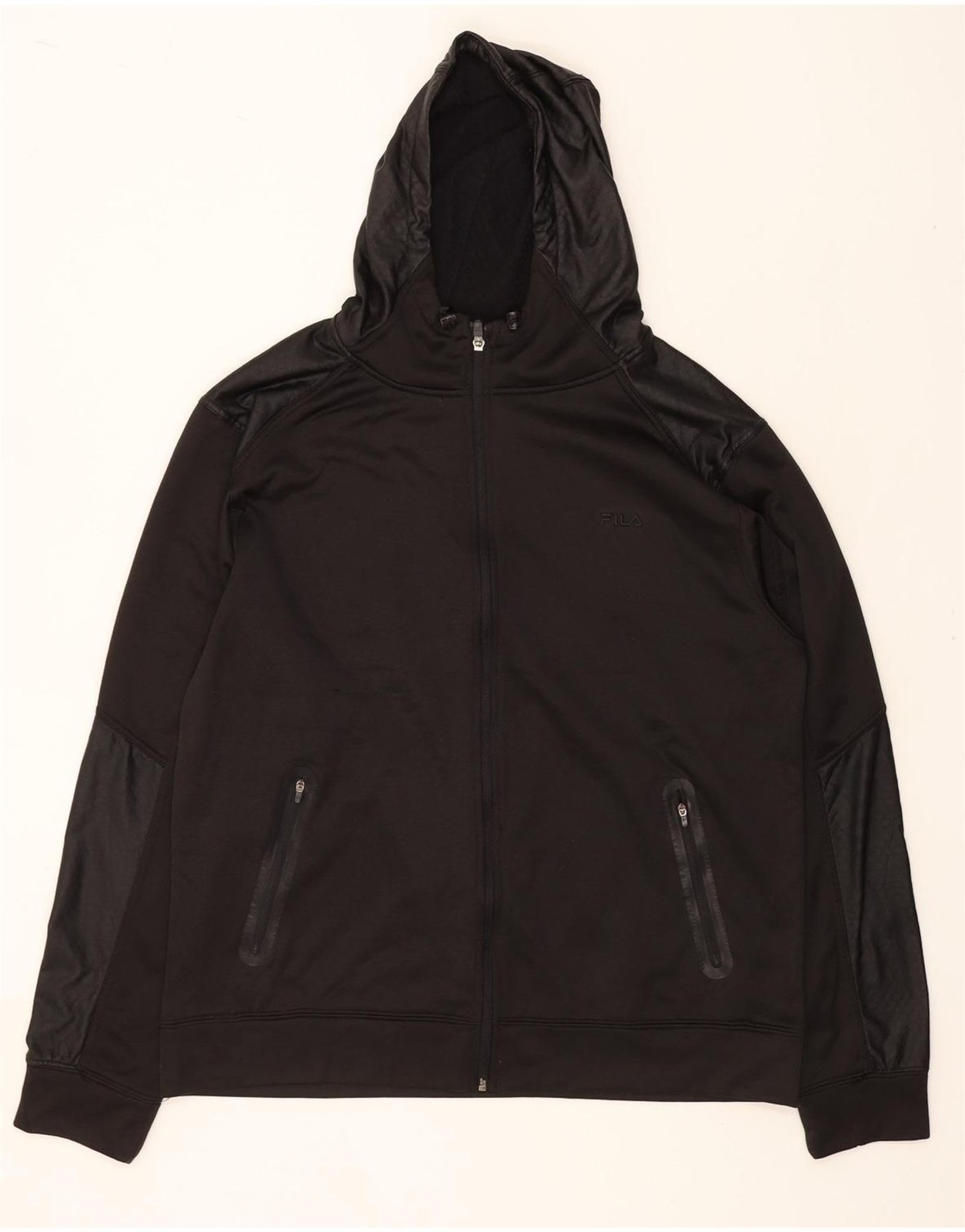 FILA Felpa con cappuccio e zip uomo grande nero poliestere UG11