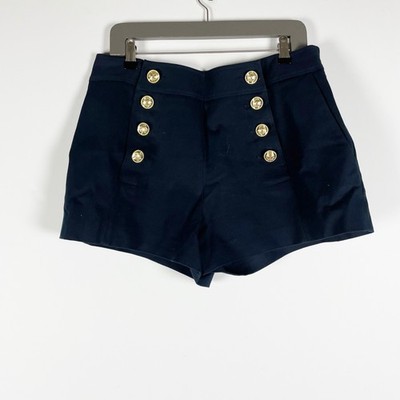 Derek Lam 10 Crosby Robertson Sailor Cotton Stretch Navy Blue High Rise Shorts 