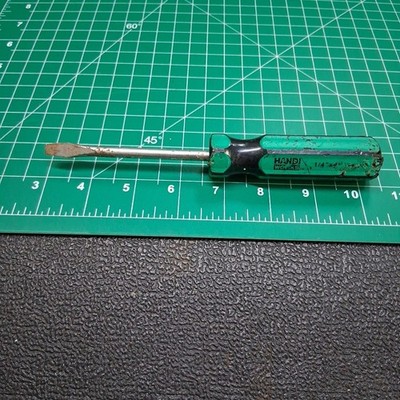 Vintage Handi Works Green & Black Handle 1/4'' x 4'' Slotted Flat Head Screwdriver