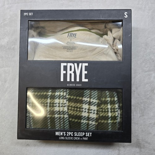 Frye, FRYE 2 Piece Sleep Set Mens Small Long Sleeve Crew Pant Taupe Plaid NEW