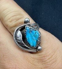 Attr Eustace Family Zuni Carved Leaf Fetish Ring AS IS Sz 8.25