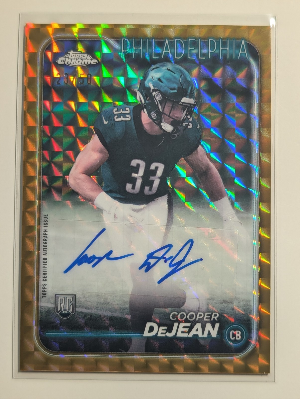 2024 Topps Chrome Football Cooper DeJean RC Gold Geometric Auto /50 Eagles