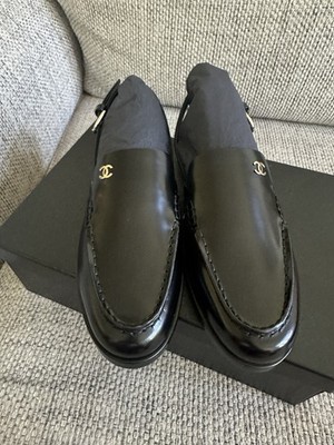 Size 36.5EU NEW CHANEL 26P Black Shiny Calfskin Slingback Loafers