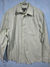 Eddie Bauer Dress Shirt Mens L Green 100 Cotton Relaxed Fit Wrinkle Resistant