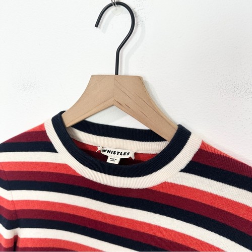 Whistles Striped Wool Sweater Women’s Size 4 Red Navy Cream Long Sleeve Pullover - Picture 3 of 5