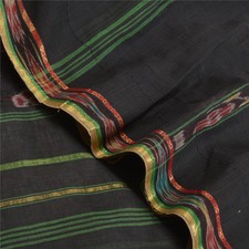Sanskriti Vintage Saree Black Odisha Hand Woven Ikat Pure Cotton Sari 5Yd Fabric