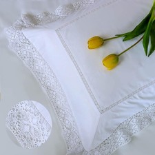 Lace Pillow Shams King Size Set of 2, 100 Cotton White Embroidery Pillow Cases