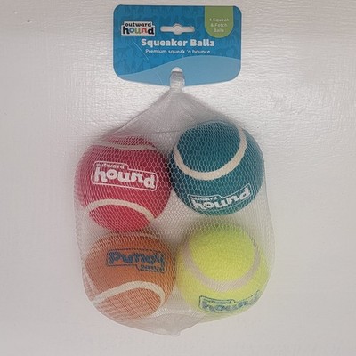 Outward Hound Squeaker Ballz   4 Pack Premium Squeak & Fetch Dog Balls   New