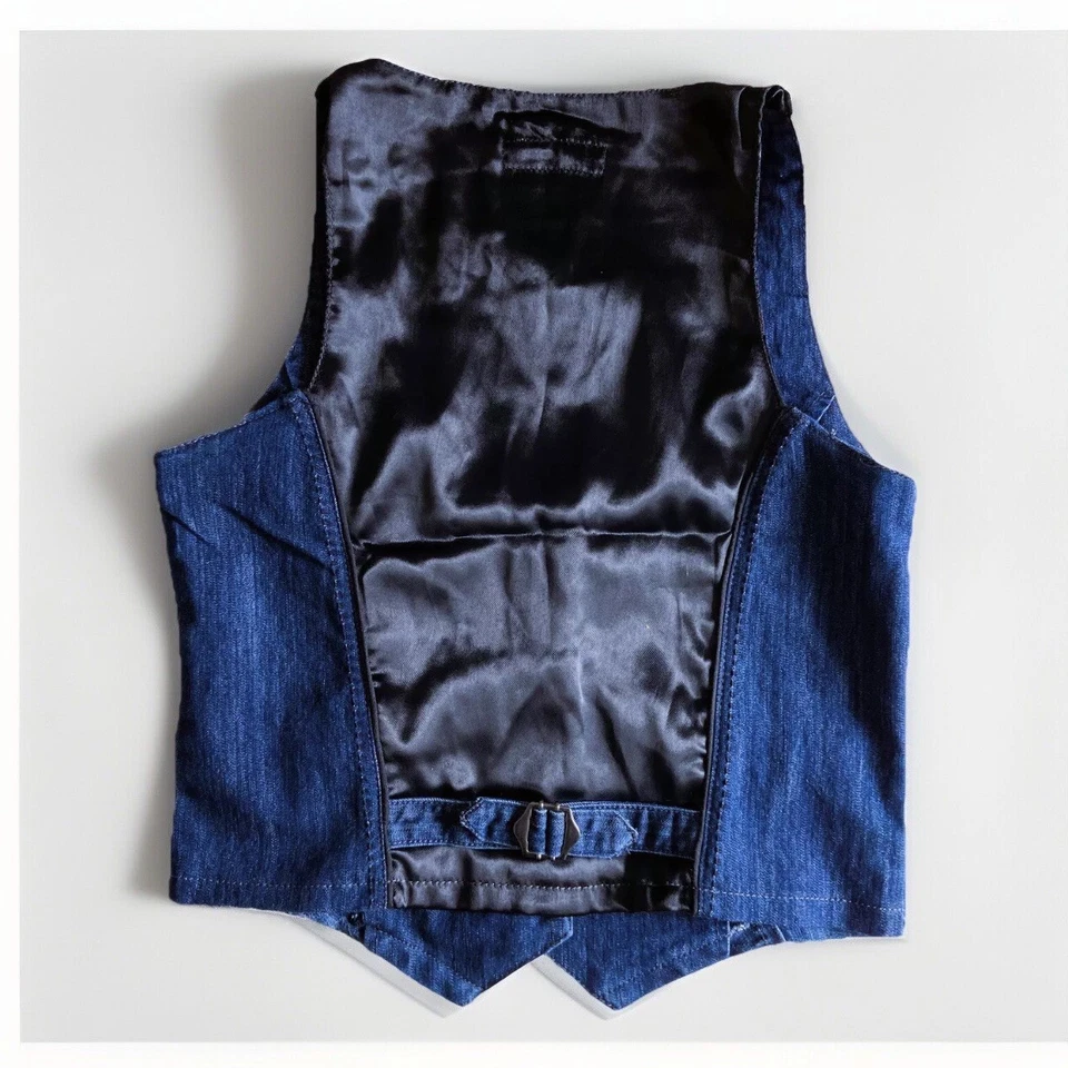 Женская джинсовая ткань Western костюм жилет кнопка спереди жилет зажим назад v-образным вырезом столкновение - Изображение 2 из 4