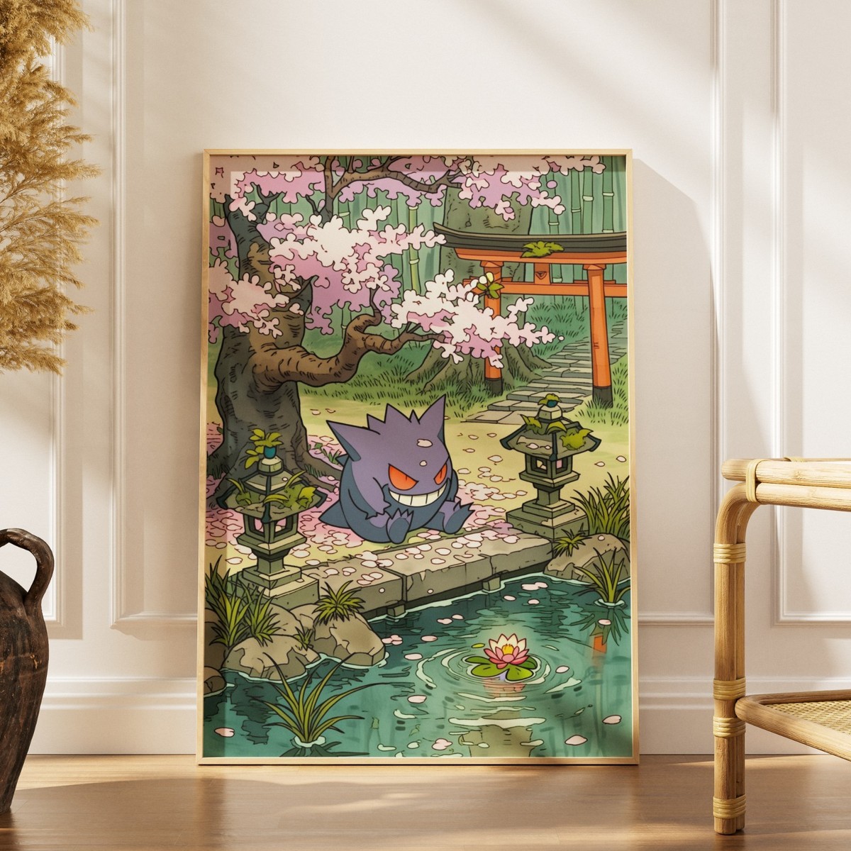 Gengar Pokemon Poster Japanese Garden Art Print Sakura Cherry