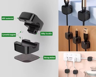 Clipzy 10 packMagnetic Cable Clips & Cord Holder, Under Desk Cable Management
