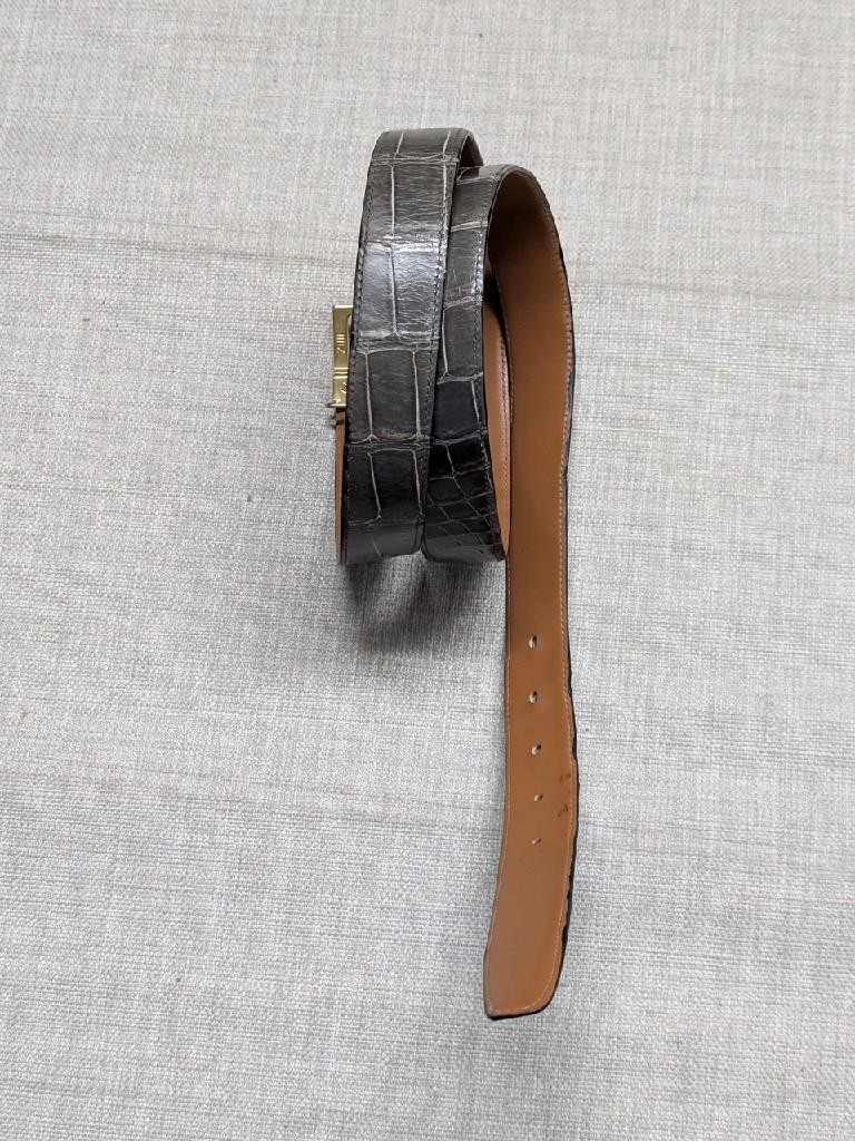 ZILLI belt CROCODILE golden buckle 42 made in FRANCE gray-brown