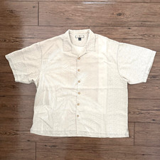 Tommy Bahama Silk Camp Shirt Mens XXL Beige Palm Leaf Button Up Short Sleeve