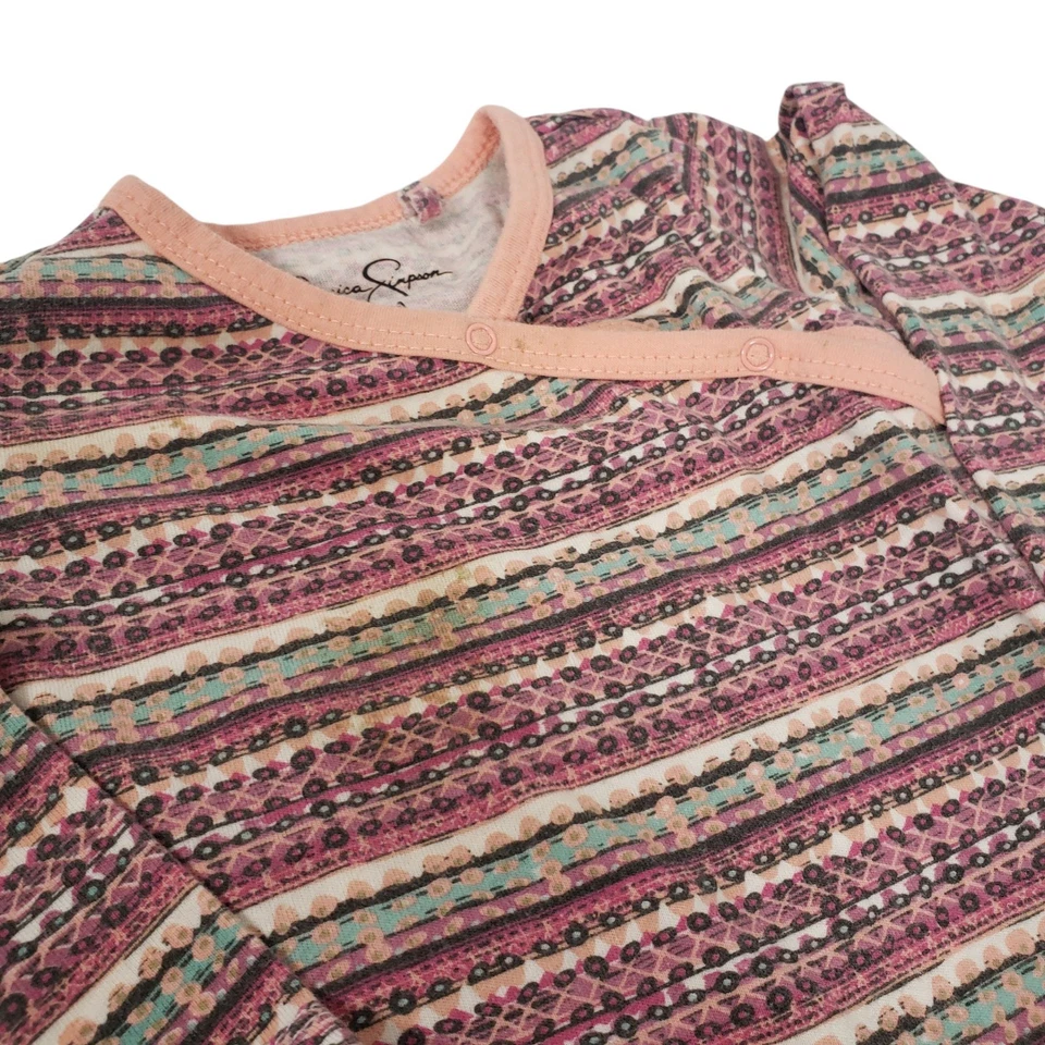 Jessica Simpson Baby Girl Footed Sleeper Pajamas 6/9M Pink Striped - Image 4 of 4