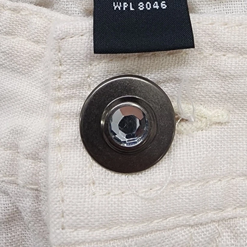 INC Pants Womens 14 Beige Linen Mid Rise Wide Leg Jewel Accents Lightweight Airy - Image 2 of 4