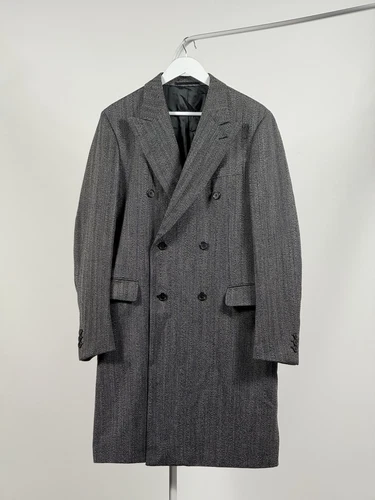 Cappotto doppiopetto uomo PRADA lana italiana spina di pesce melange nero grigio
