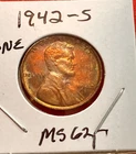 1942-S Lincoln Wheat Cent Penny GEM RED BU From an Original Bank Roll