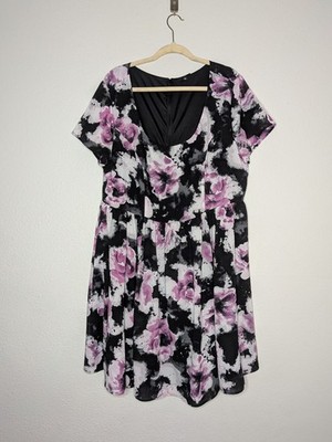 Torrid Womens Black Pink Goth Dark Fairy Floral Watercolors A-Line Dress 20 2X