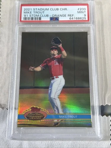 2021 Stadium Club Chrome #200 Mike Trout 91 Stadium Orange Refractor/25 Angels