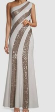 660 Basix Black Label Women White Sequined One-Shoulder Gown Size 6