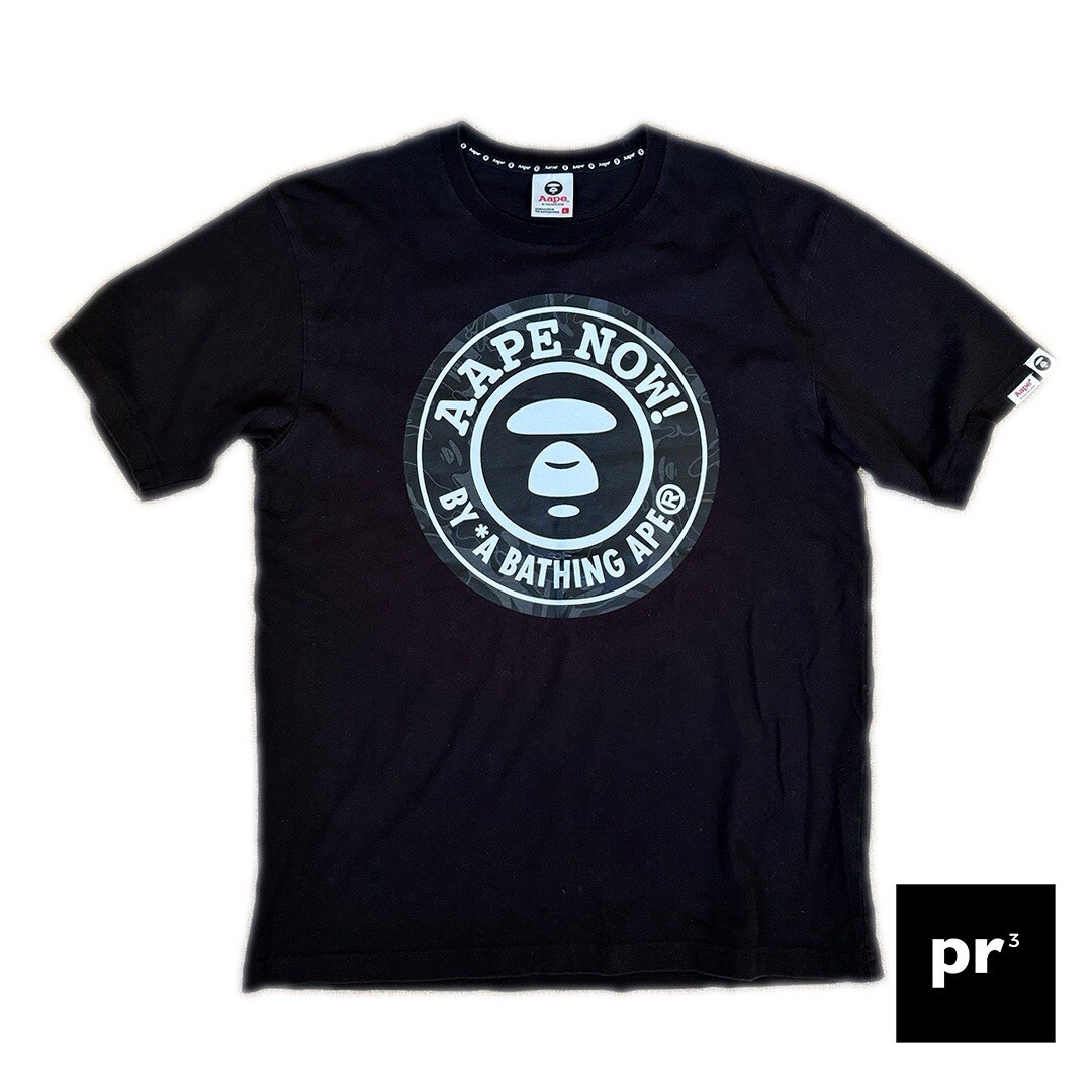 AAPE by A BATHING APE Mono Camo Stamp T-Shirt Black White Size Large BAPE  TEE