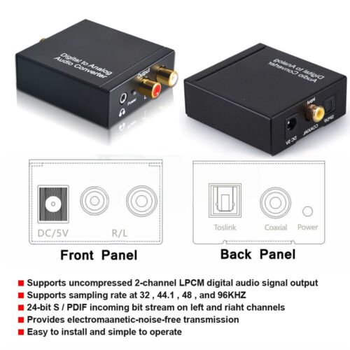 Optical Coaxial Toslink Digital to Analog Audio Converter Adapter RCA 3.5mm L/R - Picture 4 of 12