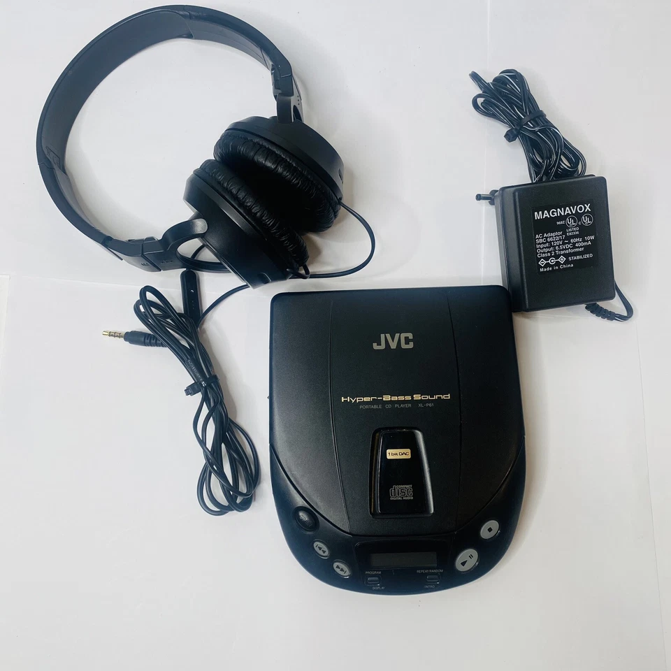 JVC Portable CD Player XL-P61 Hyper Bass Sound + JVC Headphones Vtg TESTED 1995 - Image 4 of 4
