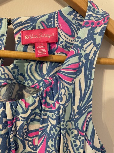 Lilly Pulitzer Target Maxi Dress Girl's Size L Mixed Print Ruffle Hem Logo - Picture 3 of 12