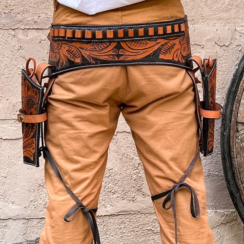 NEW 44/45 Cal Tooled Holster Gun Belt Drop Loop LEATHER Western RIG SASS Cowboy - Picture 42 of 44