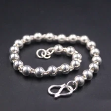 Real 925 Sterling Silver 5mm Satin Bead Link Chain Womens Bracelet 6.89inch L