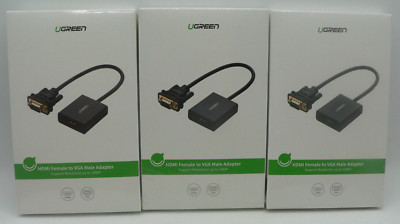 Lot of 3 UGREEN HDMI Female to VGA Male Adapter (w/ 3.5mm Audio Jack) NEW Sealed