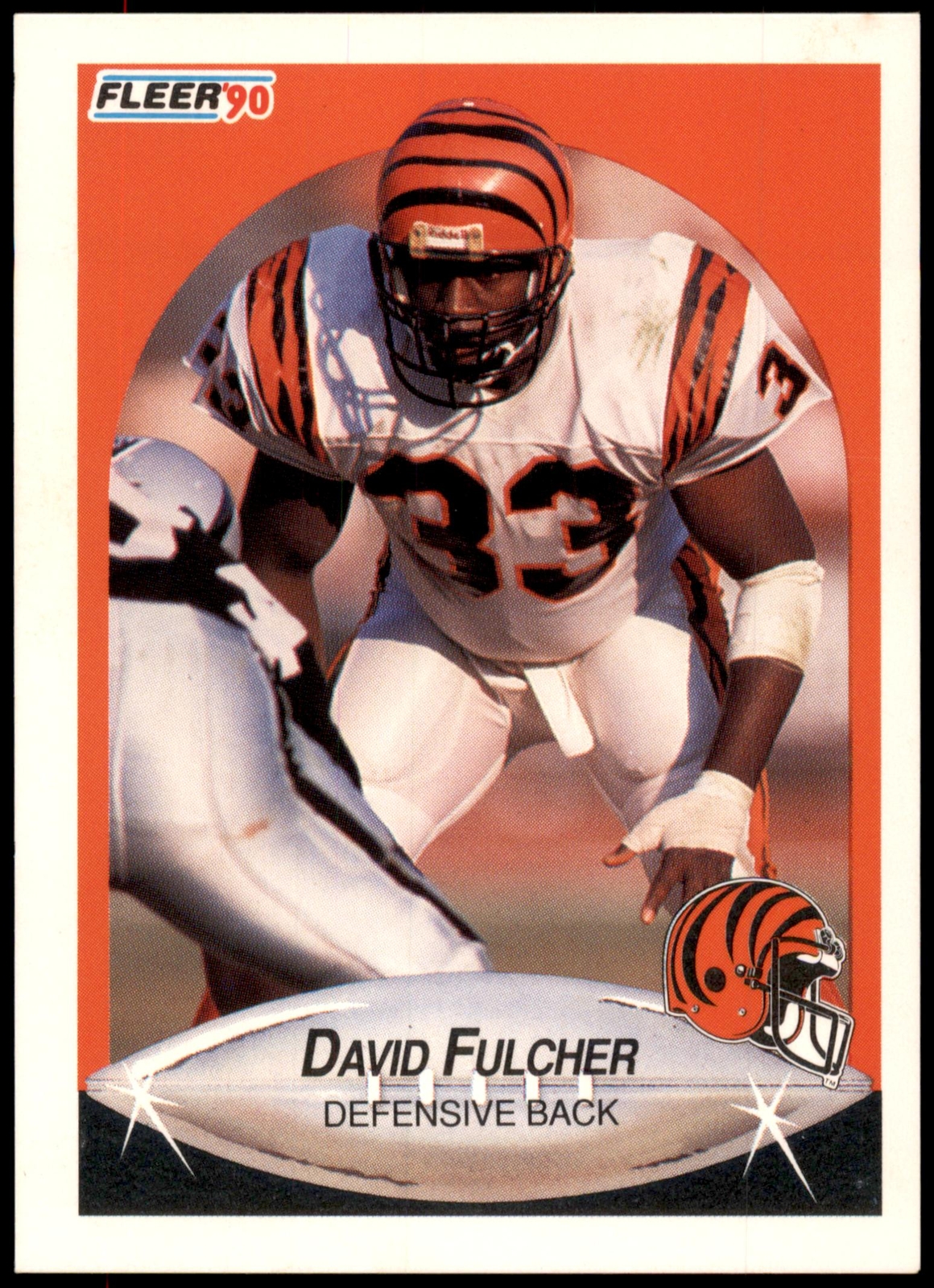 David Fulcher #215a 1990 Fleer Lower right star of AFC logo aligned with blue