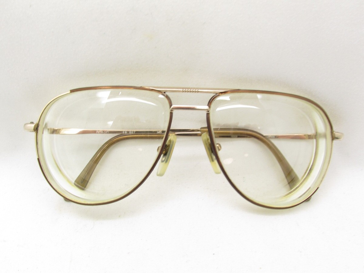 NIKON EB 607 0009 GOLD AVIATOR METAL EYEGLASSES FRAMES JAPAN