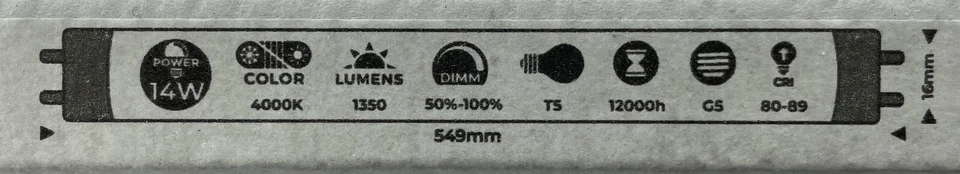 10 x 14 Watt 549mm x 16mm Cool White 840 14W T5 1350lm Fluorescent Tube Patron - Image 4 of 4