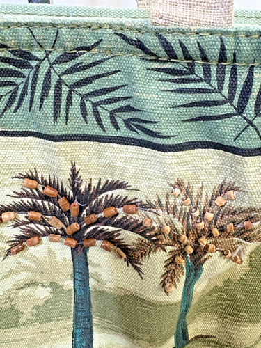 Paul Brent Canvas Shoulder Bag Hawaiian Palm Trees Zip Blue Vacation Beach Ocean - Picture 2 of 13