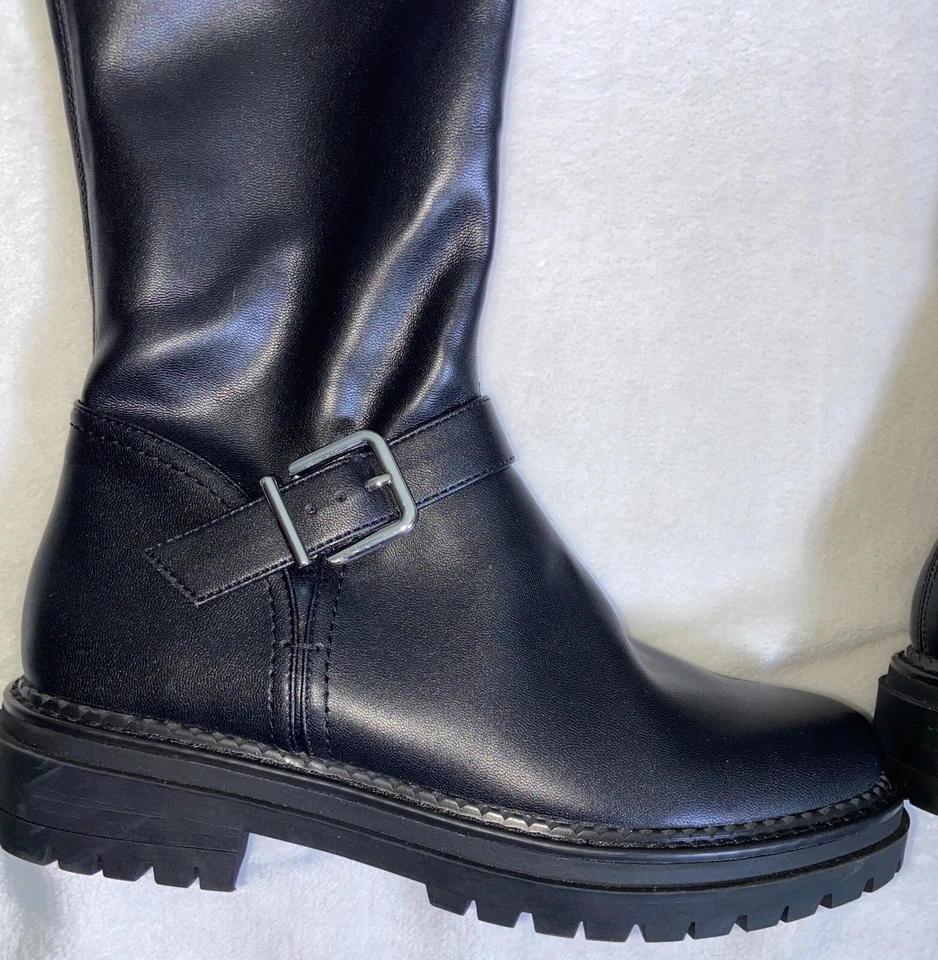 GB Knee High Boots  Zip Buckle Biker 8 M 202308XX Black Combat - Image 2 of 4