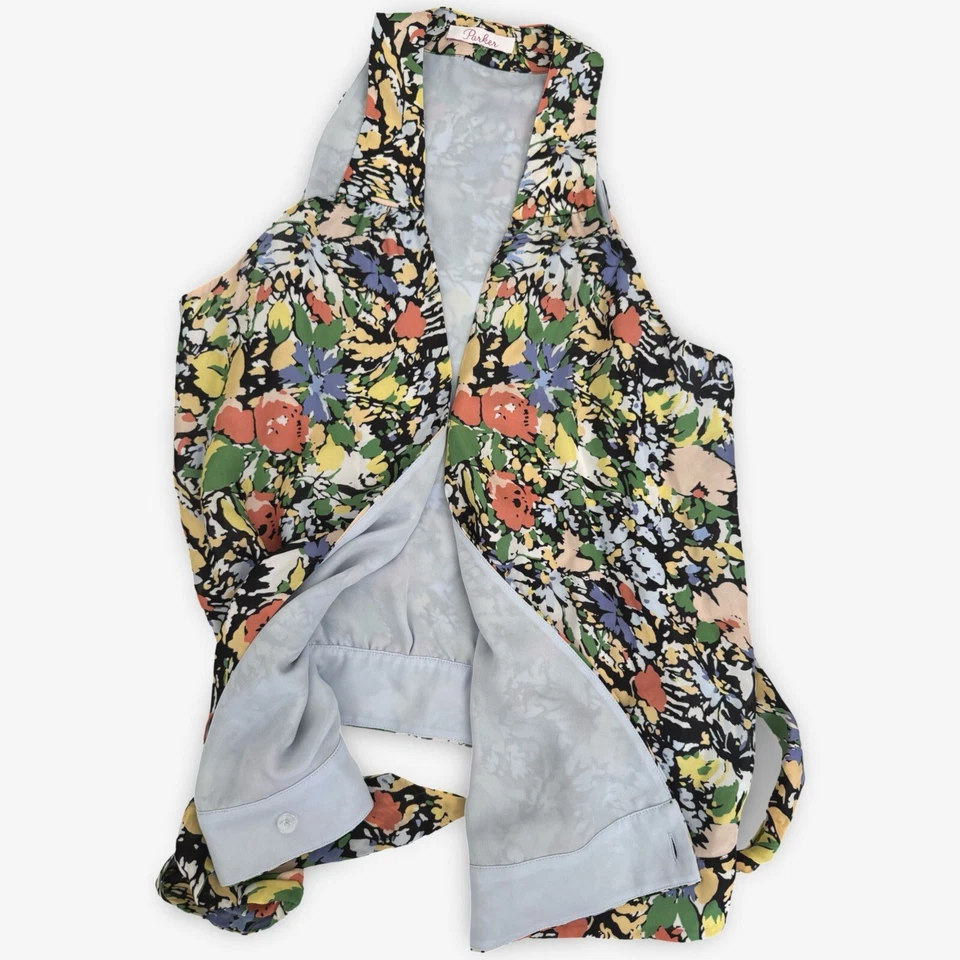 Blusa Top Parker Kenna Seda Floral Sin Mangas Cuello en V Mediana Foto 4 de 4