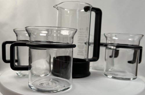 80’s Bodum Bistro Clear Glass Coffee Mugs and Pitcher as Used by Picard - Picture 4 of 17