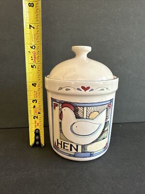 Ceramic Farmhouse Hen And Hearts Canister Susan Winget 6” Jar with